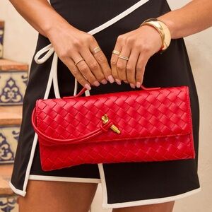 Vici Porta Woven Leather Top Handle Clutch